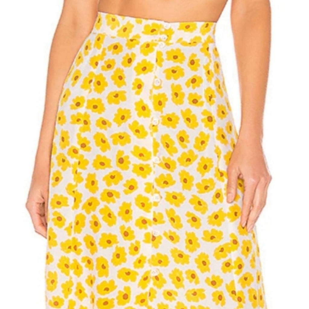 Faithfull The Brand Marigold Print White, Brown Midi Skirt, Size M,L Nwot